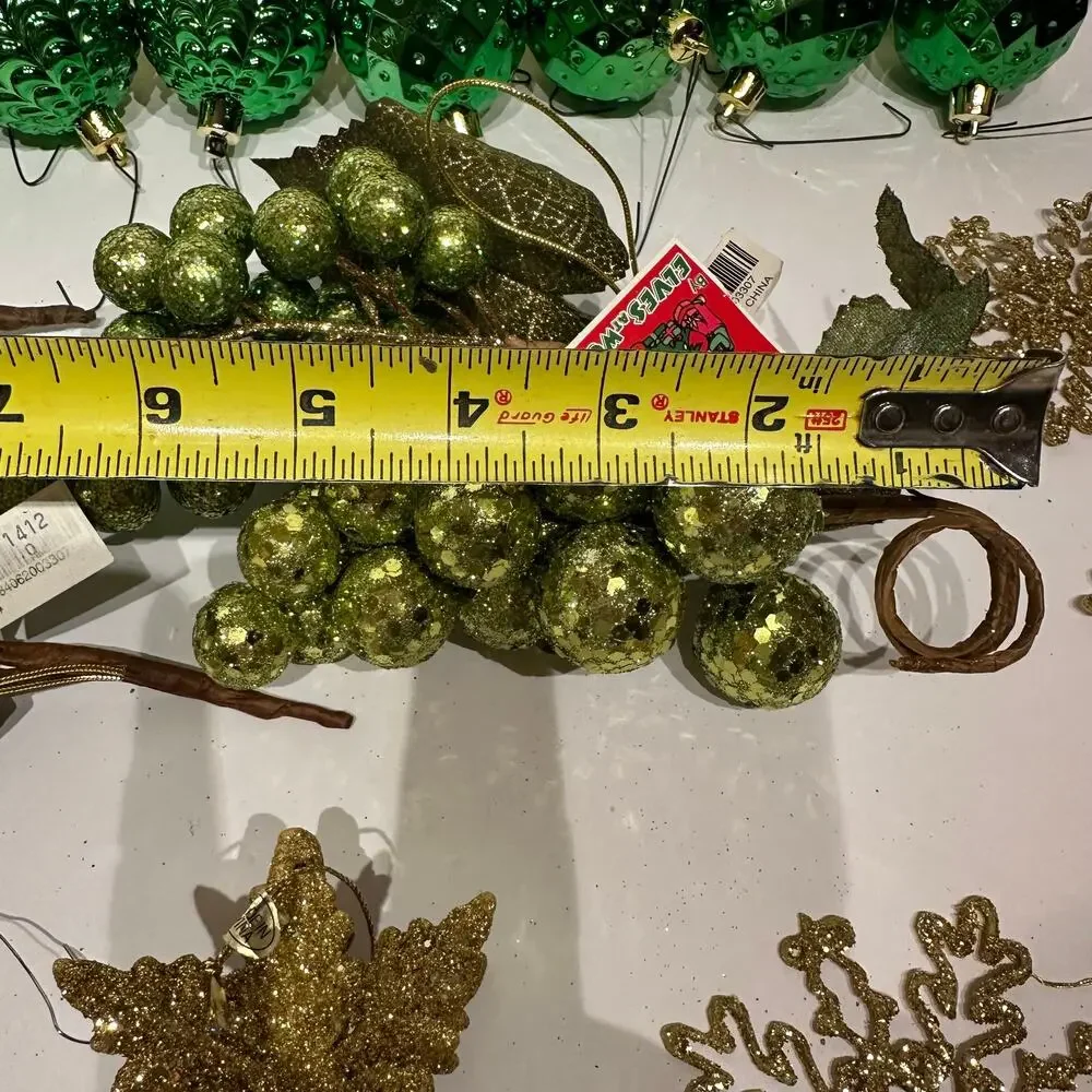 35 piece Shatterproof Christmas Ornaments Gold Green Grapes Holiday Decorations
